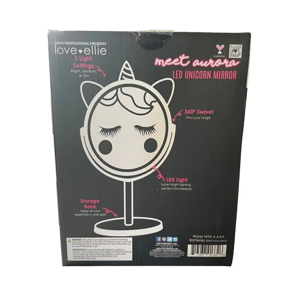 Love Ellie Onyx LED Unicorn Makeup Mirror with Storage USB Charge Dimmable